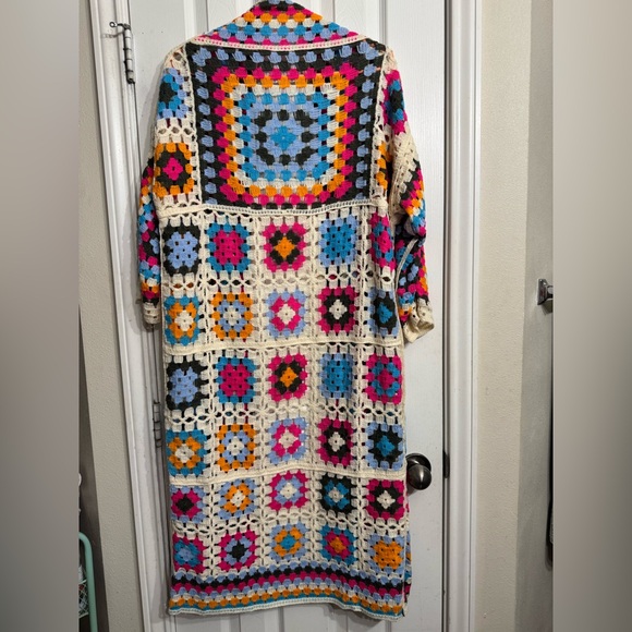 ❤️NWOT❤️ POL Long Crochet Granny Square Duster Cardigan Boho Multicolor One Size - Picture 3 of 7